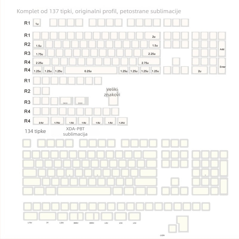 Keycap za mehaničku tipkovnicu, minimalistički model, 137-tipkovska konfiguracija, plastični materijal