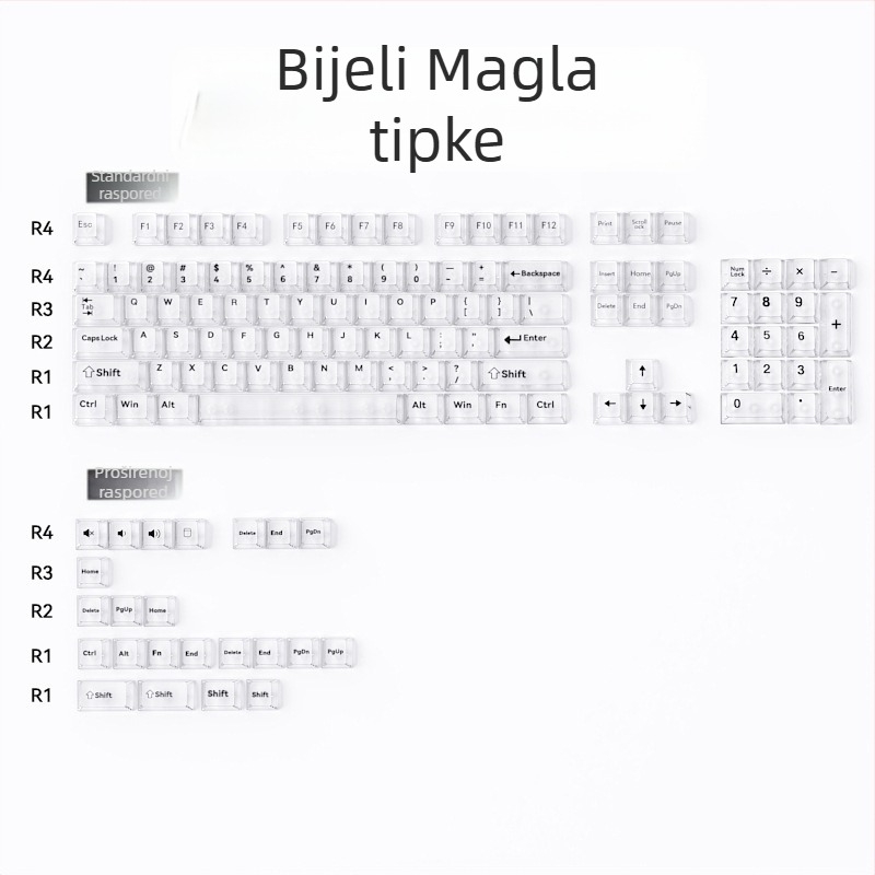 Yhjpc01 PC set tipki — prilagođene tipke za mehaničke tipkovnice; materijal PC; model Yhjpc01; uključuje izvlačivač tipki; 1 godina jamstva