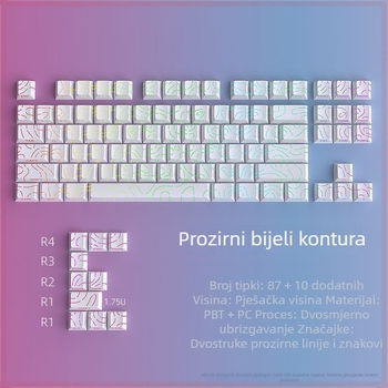 Konturno bočno gravirana prozirna kapica tipkovnice, PBT materijal, petostruki sublimacijski proces, 87 tipki