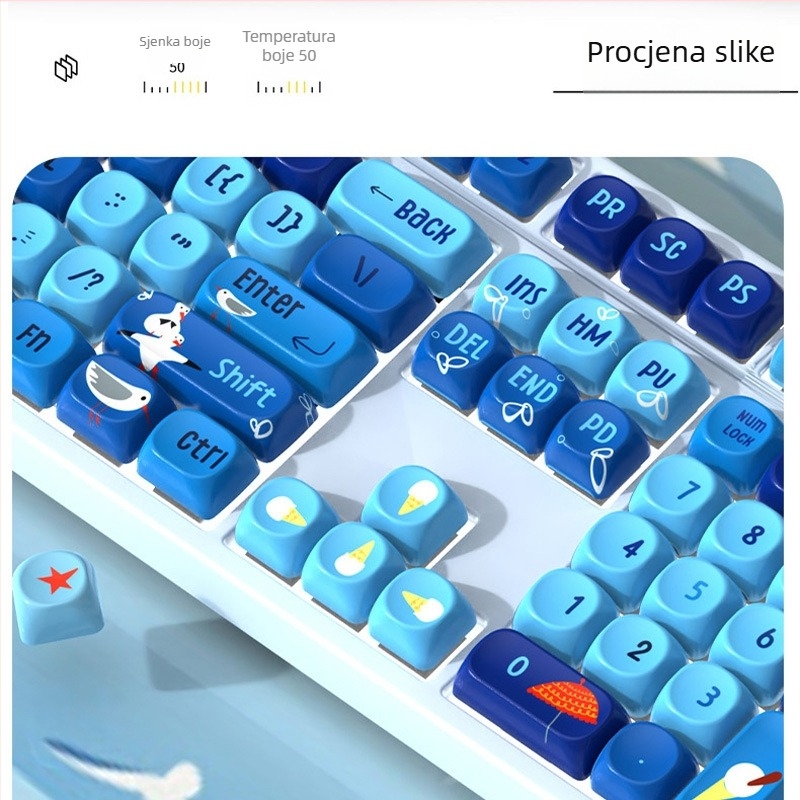 Keycaps Moa Theme, crtani motiv, otporni na habanje, PBT sublimacija, univerzalna kompatibilnost s mehaničkim tipkama, prilagodljivo