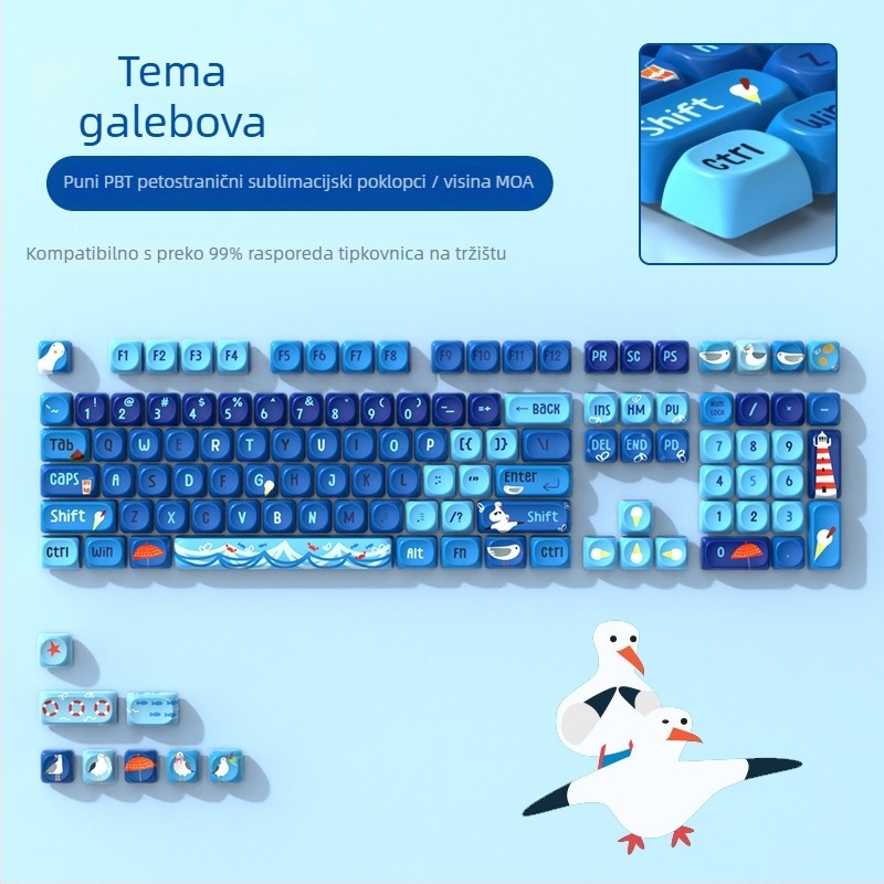 Keycaps Moa Theme, crtani motiv, otporni na habanje, PBT sublimacija, univerzalna kompatibilnost s mehaničkim tipkama, prilagodljivo