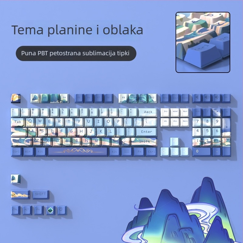 Set kapica za tipkovnicu - PBT toplinska sublimacija, nacionalni stil, univerzalna kompatibilnost s mehaničkim tipkovnicama, DIY prilagodba, uključuje alat za vađenje kapica, 1 godina jamstva
