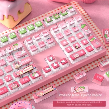Personalizirani poklopac tipki za mehaničku tipkovnicu — Strawberry cream, PBT sublimacija, proziran dizajn, kompatibilan