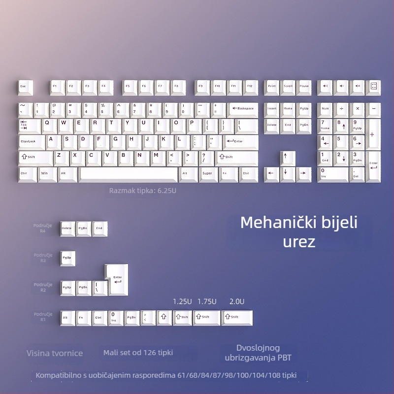 PBT kapice za tipke, set od 126 tipki, OEM visina