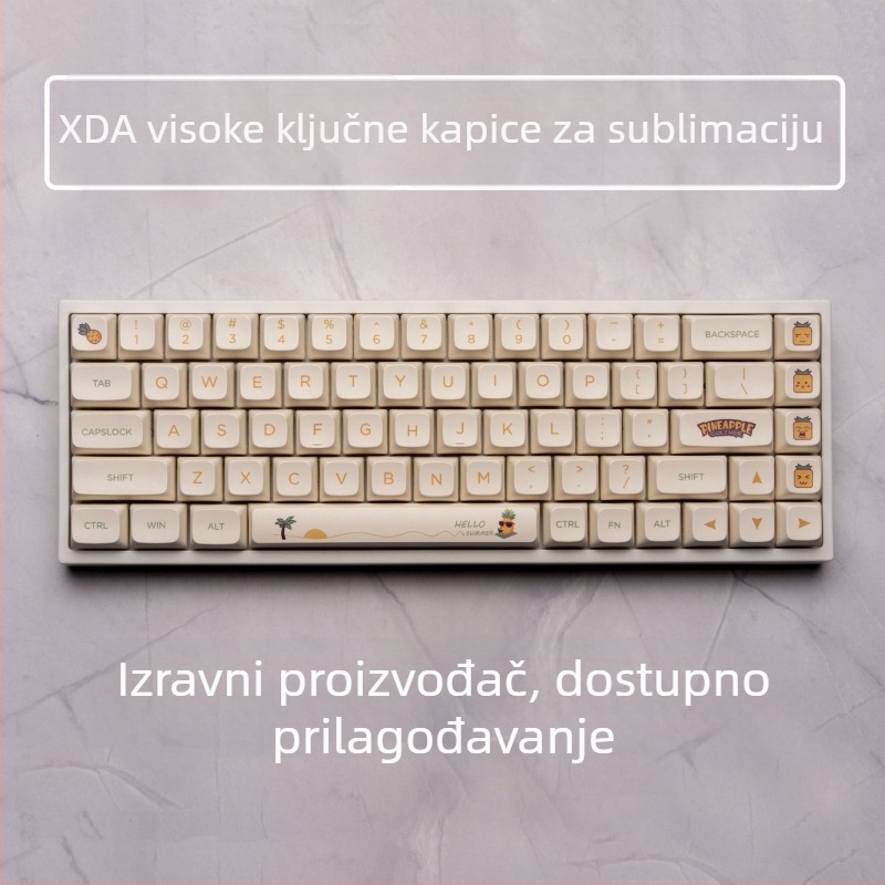 Keycaps s temom ananasa, XDA profil, PBT Sublimacija – Prilagodljive, Otporne na trošenje, Otporne na ulje, Ergonomične; Kompatibilno s 95% mehaničkih tipkovnica (Materijal: PBT; Obrada: Sublimacija; Kompatibilnost: 95% tipkovnica; Model: Prilagodljiv; Zna
