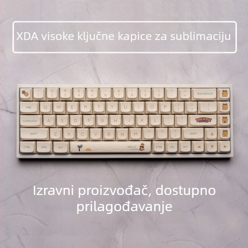 Keycaps s temom ananasa, XDA profil, PBT Sublimacija – Prilagodljive, Otporne na trošenje, Otporne na ulje, Ergonomične; Kompatibilno s 95% mehaničkih tipkovnica (Materijal: PBT; Obrada: Sublimacija; Kompatibilnost: 95% tipkovnica; Model: Prilagodljiv; Zna