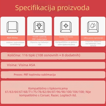 Personalizirana kapica za mehaničku tipkovnicu s sublimacijom; univerzalna kompatibilnost; materijal: Drugo; motiv s prozirnim stranama; 1-godišnje jamstvo.