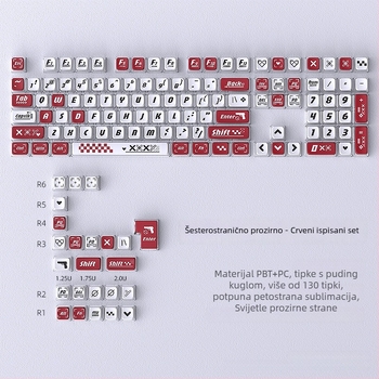 Ispisan set pudding keycaps za mehaničke tipkovnice – više od 130 tipki, sublimacija, univerzalna kompatibilnost s 61/68/84/87/100/104/108, Pbts materijal
