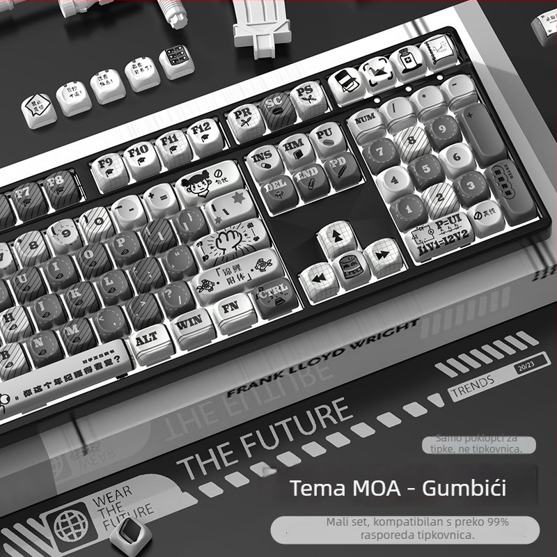 Moa tema personalizirane PBT sublimacija tipke za univerzalne mehaničke tipkovnice — kompatibilne s rasporedima 87/68/108/75/98, težina 0,5 kg