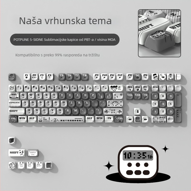 Moa tema personalizirane PBT sublimacija tipke za univerzalne mehaničke tipkovnice — kompatibilne s rasporedima 87/68/108/75/98, težina 0,5 kg