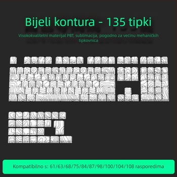 Visokoprofilne PBT kapice tipki, petostruka sublimacija, prozirno tijelo sa bočnim natpisima, kompatibilne s 61/68/87/104 tipki
