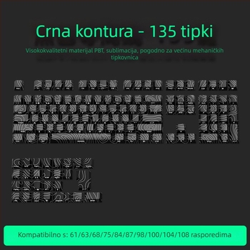 Visokoprofilne PBT kapice tipki, petostruka sublimacija, prozirno tijelo sa bočnim natpisima, kompatibilne s 61/68/87/104 tipki