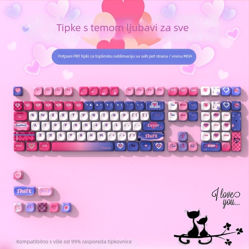 Moa teme kapice tipkovnica za mehaničke tipkovnice – prilagođene PBT sublimacijom, model Moa keycap-love-boxed, univerzalna kompatibilnost, otporan dizajn