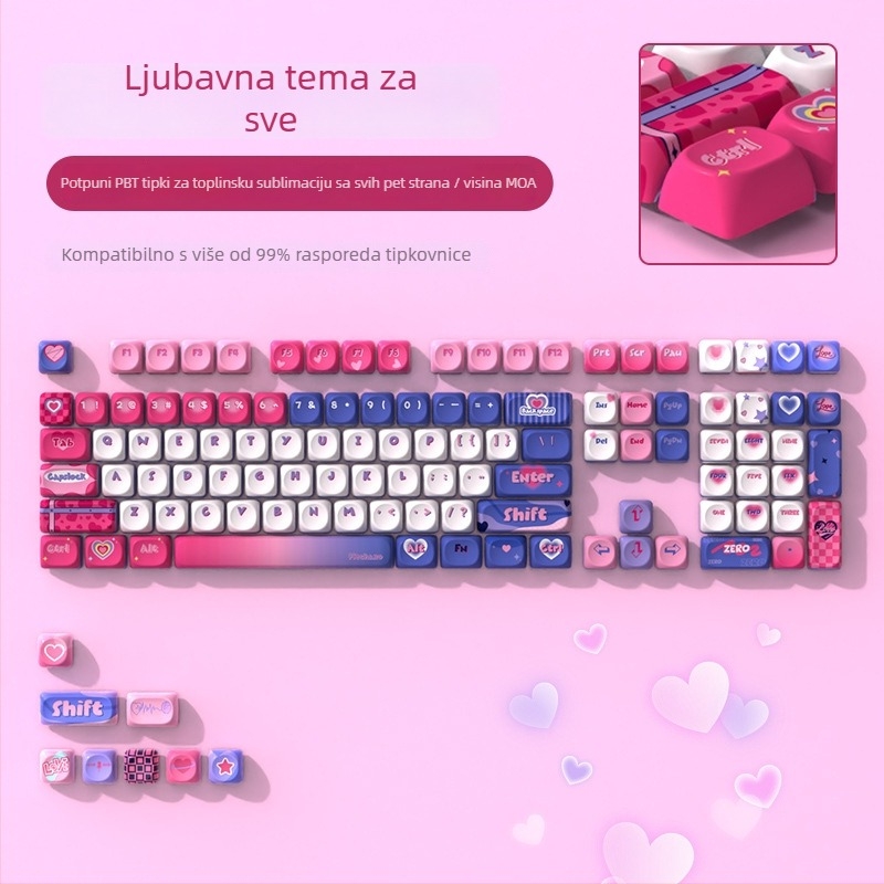Moa teme kapice tipkovnica za mehaničke tipkovnice – prilagođene PBT sublimacijom, model Moa keycap-love-boxed, univerzalna kompatibilnost, otporan dizajn