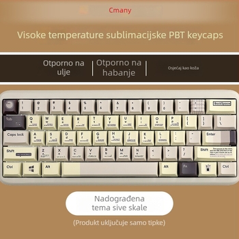 1,7 mm debeli PBT Sublimacijska siva tema set tipki, 134 tipke, za rasporede 61/64/68/87/98/104, tipke koje blokiraju svjetlo, RGB pozadinsko osvjetljenje