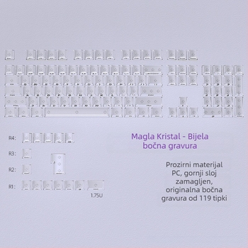 Set plastičnih poklopaca tipki, bočno gravirano, 119 tipki, univerzalna kompatibilnost, dvostruko ubrizgavanje