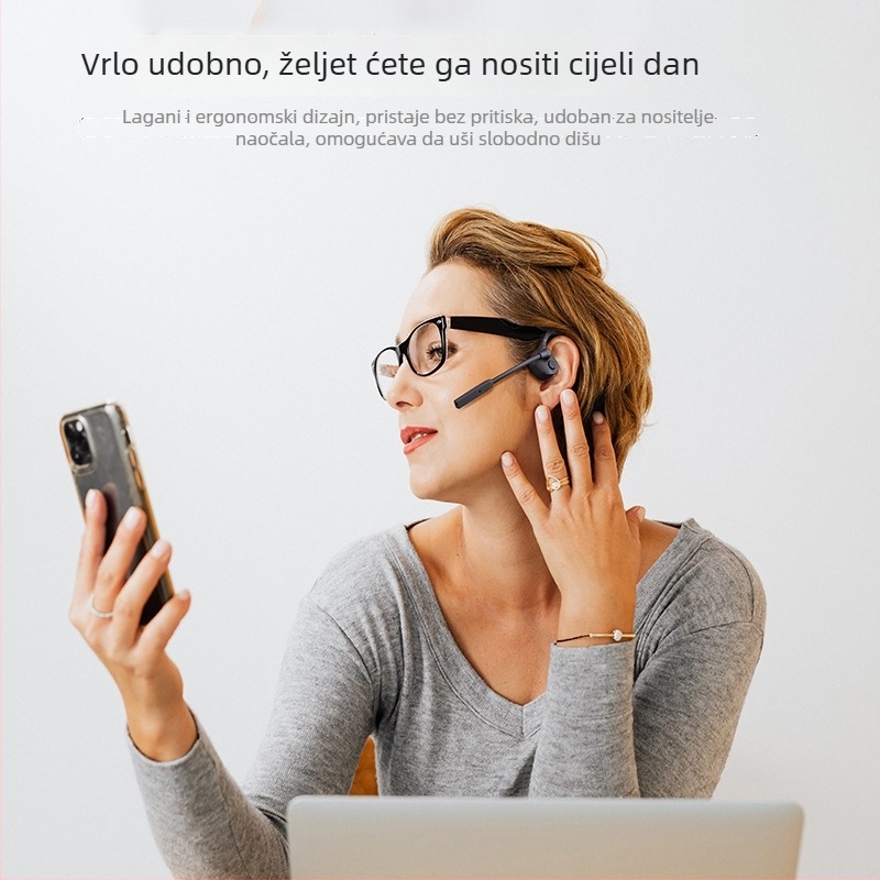 Bluetooth slušalice s koštanom kondukcijom, mikrofon CVC s dvostrukim uklanjanjem buke, otvoreni dizajn za uho, Bluetooth 5.0, doseg 10 m, trajanje baterije >8 h