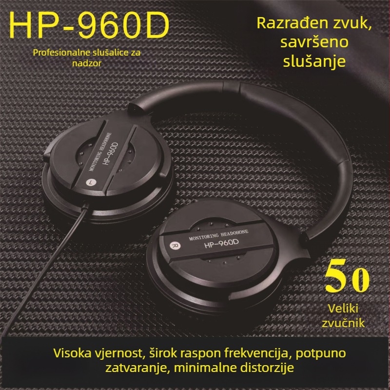 Žičane DJ slušalice za monitoring s preklopnim i rotirajućim ušnim jastučićima, prikladne za električni klavir, elektroničku klaviaturu i gitaru – 50 mm zvučnici, impedancija 32 Ω, frekvencijski raspon 20 Hz–20 kHz, osjetljivost 103 dB, 3,5 mm priključak