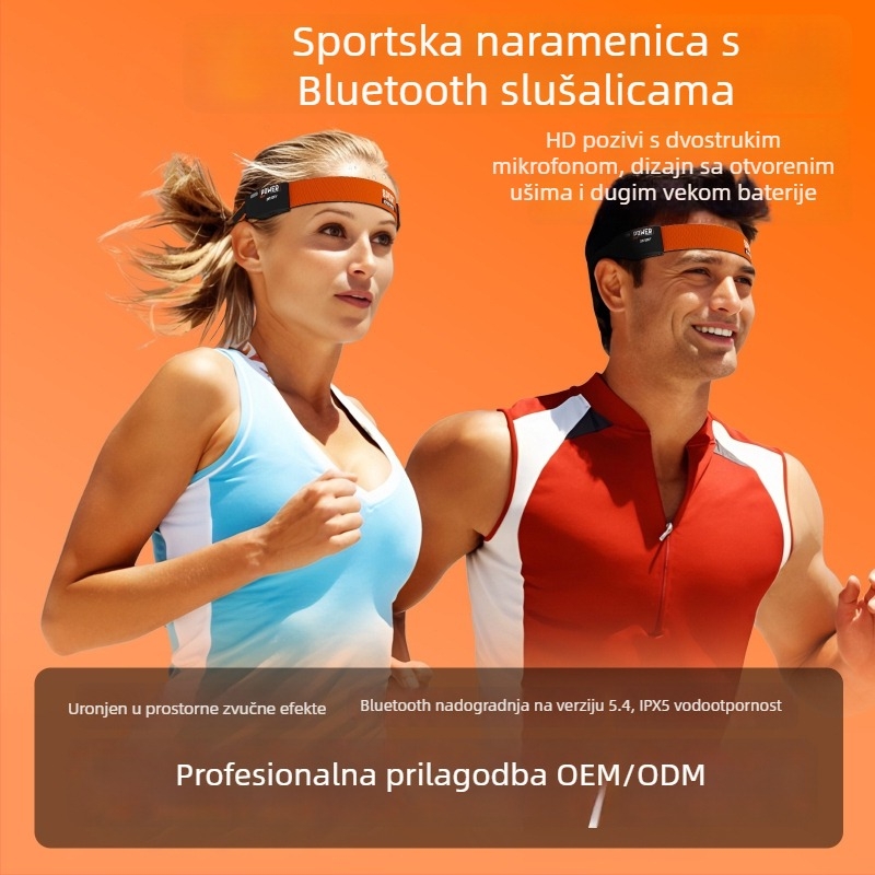 Sportske slušalice s koštanom prijenosom zvuka i znojnim trakom, Bluetooth 5.4, domet 15 m, trajanje baterije >8 h, vodootporne, pričvršćene na glavu, stereo