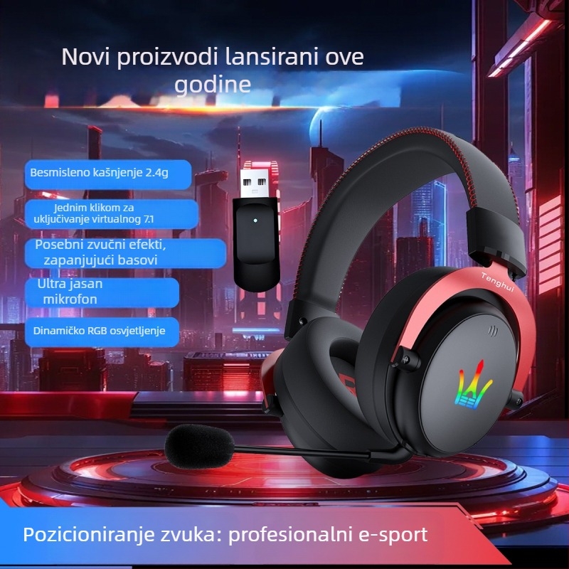 Bežični gaming headset, 50 mm driveri, 20–20000 Hz, impedancija 32 Ω, 3,5 mm priključak, ugrađeni mikrofon