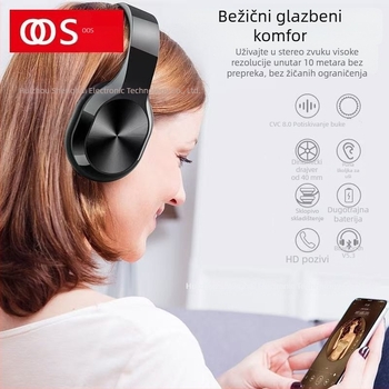 Bežične Bluetooth slušalice preko uha s podesivim utorom za karticu, kompatibilne s Apple, Android i Huawei, za glazbu i esport