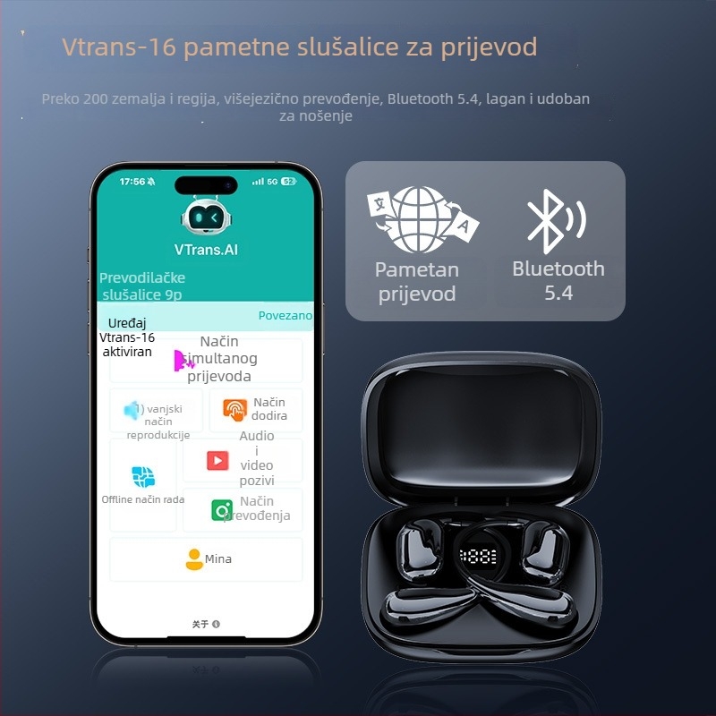 V16 slušalice za prijevod Bluetooth 4.0, USB 3.0, 200 mAh, kompatibilno s iOS i Android