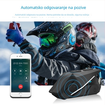 Bluetooth slušalica za kacigu motocikla s hands-free pozivima i stereo zvukom – BT 5.0, domet 10 m, trajanje baterije 8 sati+, dvostruki stereo, vodootporan