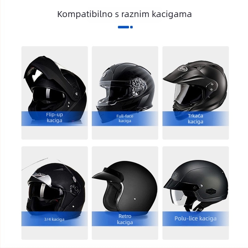 Bluetooth slušalica za kacigu motocikla s hands-free pozivima i stereo zvukom – BT 5.0, domet 10 m, trajanje baterije 8 sati+, dvostruki stereo, vodootporan