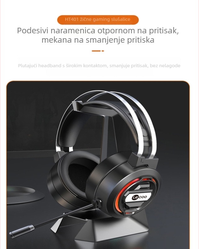 Lecoo HT401 žične gaming slušalice, 50 mm zvučnici, 3,5 mm inline priključak, ugrađeni mikrofon, na glavu