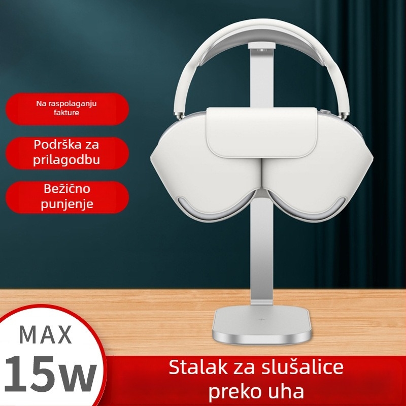 Stalak za slušalice na stolu s bežičnim punjenjem, aluminijska legura + silikon, model X3