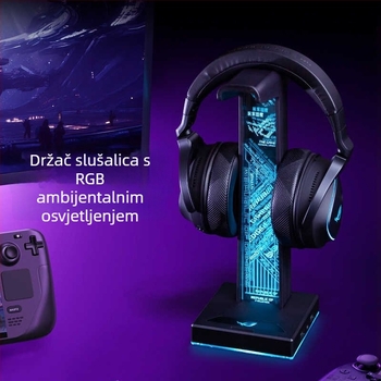 HS-01 Držač za slušalice s RGB ambijentalnim osvjetljenjem, integrirani USB hub i docking stanica za punjenje telefona, aluminijsko-silikonska konstrukcija