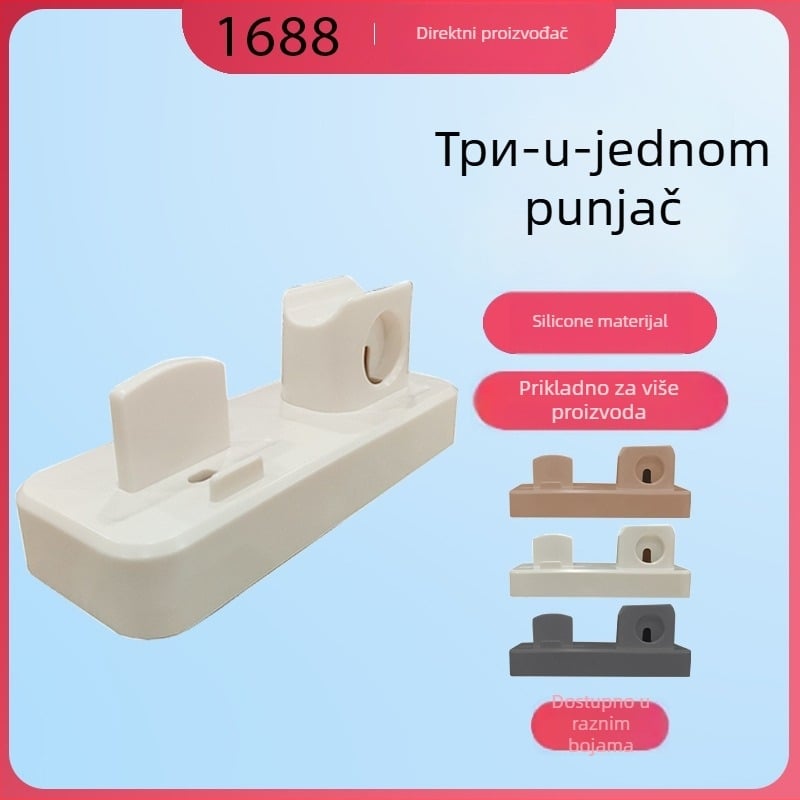 3-u-1 punjačka baza s spremištem kablova – za iPhone, Apple Watch, pametni telefon i slušalice – TPU, jednostavan stil