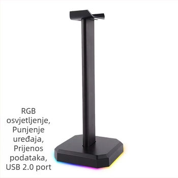 Stalak za slušalice za stolno računalo HUB2.0 s RGB rasvjetom | Aluminij‑magnezijev spoj + silikon podloga | Model S1 | Dimenzije 105×105×261 mm | Duljina kabela 1,5 m