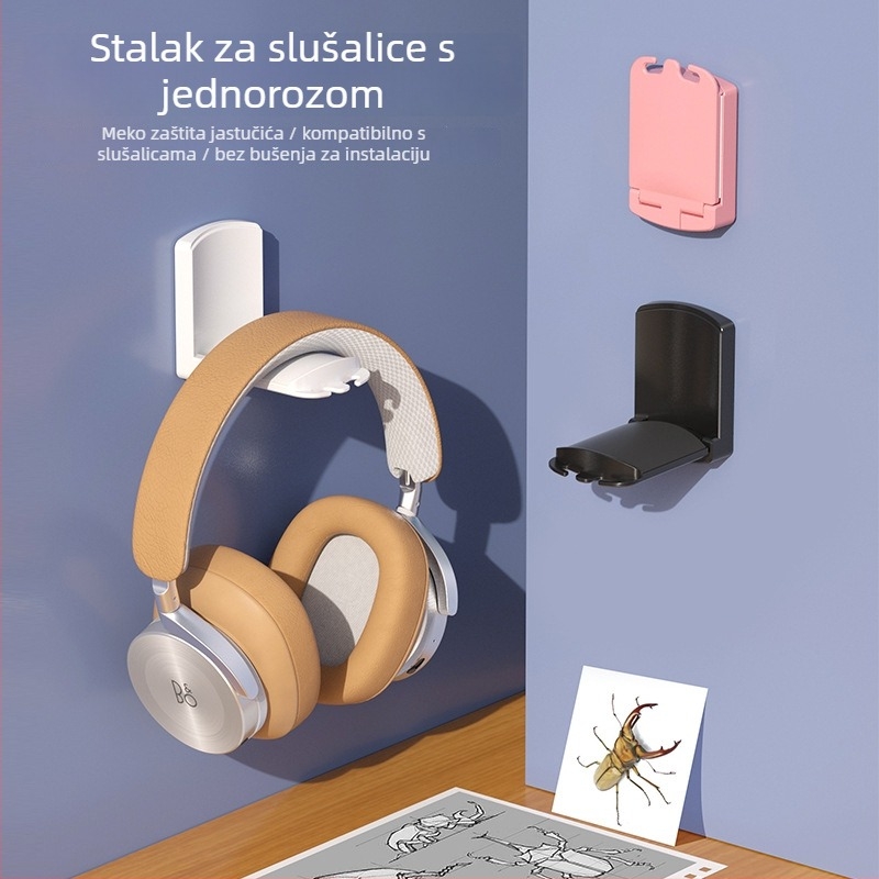 CHZ-H1 Držač za slušalice — zidni, bez bušenja, silikon, dizajn jednorog-buba, 90° skladištenje