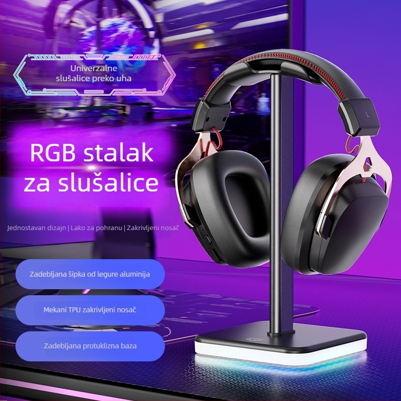 Stalak za slušalice s RGB osvjetljenjem i promjenom boje putem dodirnog kontrole, držač za slušalice i mikrofon, esports, višenamjenski.