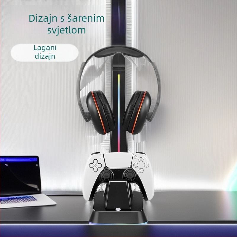 Punjački stalak za PS5/PS4/XSX/Switch Pro kontroler s držačem slušalica i RGB osvjetljenjem