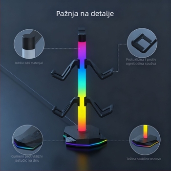 Višenamjenski držač za kontrolere i slušalice s RGB osvjetljenjem i USB proširenjem — Kompatibilan s PS5, PS4, PS3 i Switch