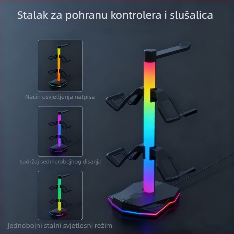 Višenamjenski držač za kontrolere i slušalice s RGB osvjetljenjem i USB proširenjem — Kompatibilan s PS5, PS4, PS3 i Switch