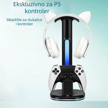 PS5 punjačka baza za kontroler s držačem za slušalice i LED rasvjetom, ABS materijal, model Sy-p5-2029