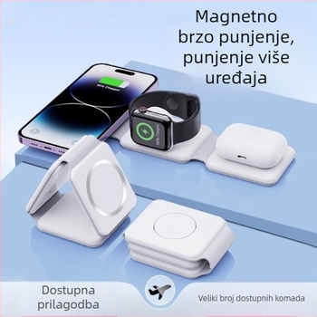 3-u-1 MagSafe bežični punjač s preklopnim dizajnom za telefon, slušalice i sat, QC3.0 brzo punjenje, maksimalan izlaz 22,5 W