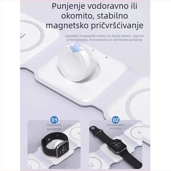 3-u-1 MagSafe bežični punjač s preklopnim dizajnom za telefon, slušalice i sat, QC3.0 brzo punjenje, maksimalan izlaz 22,5 W