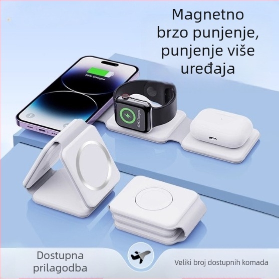 3-u-1 MagSafe bežični punjač s preklopnim dizajnom za telefon, slušalice i sat, QC3.0 brzo punjenje, maksimalan izlaz 22,5 W