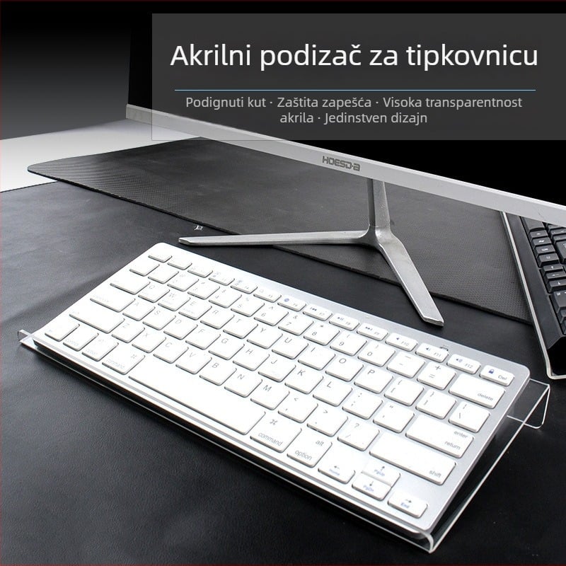 Povišni držač za tipkovnicu — Prozirni akrilni viseći nosač za stolno računalo s nagibnom pločom