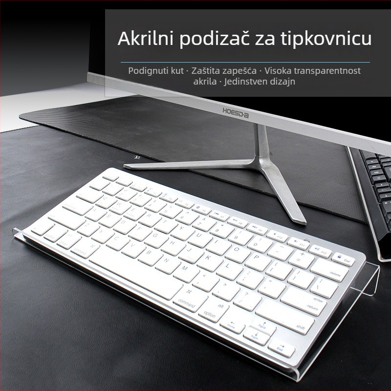 Povišni držač za tipkovnicu — Prozirni akrilni viseći nosač za stolno računalo s nagibnom pločom