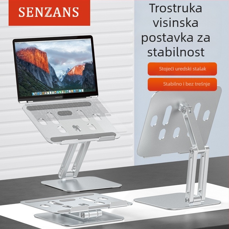Držač za prijenosno računalo – Sklopiva konstrukcija od aluminijske zlitine i karbonskog čelika, silikonske gel podloge, podesiva visina, Model: Computer Bracket, Težina: 1,36 kg