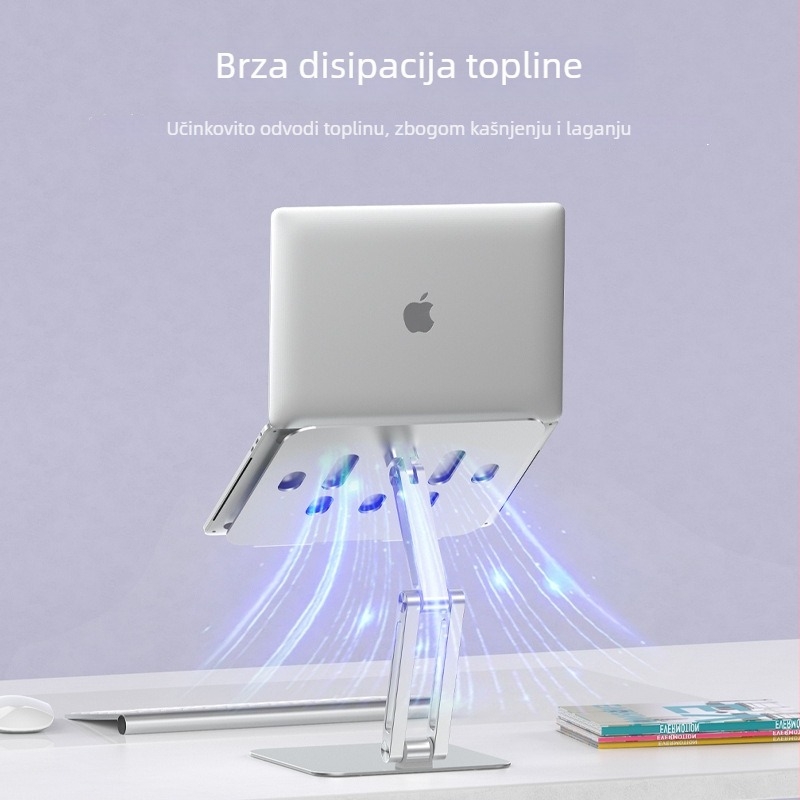 Držač za prijenosno računalo – Sklopiva konstrukcija od aluminijske zlitine i karbonskog čelika, silikonske gel podloge, podesiva visina, Model: Computer Bracket, Težina: 1,36 kg