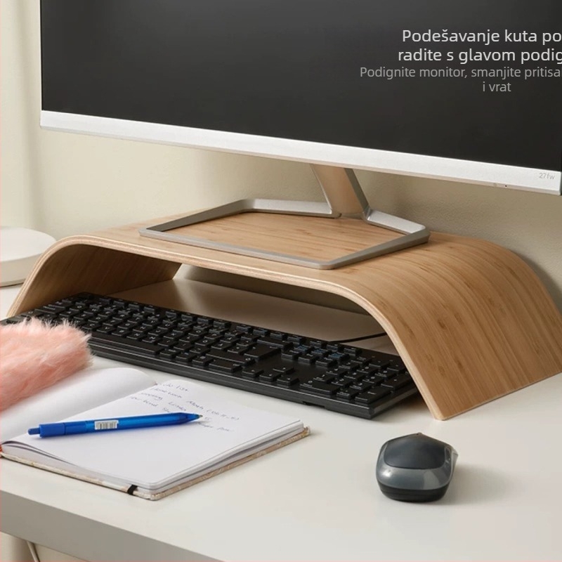 Drvena podrška za LCD monitor s prostorom za tipkovnicu, jednostupanjski stolni nosač, moderan minimalistički stil