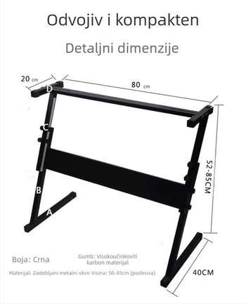 Z-tip metalni okvir za elektronički organ, okvir od kvadratnih cijevi 25 mm, univerzalno postolje