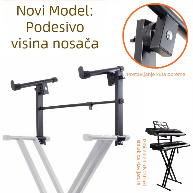 Stalak za elektroničku klaviricu s podesivim kutem, podignuti X-stalak, dvostruki sloj i dvostruki cijevi dizajn za dvije klavijature, model X5A