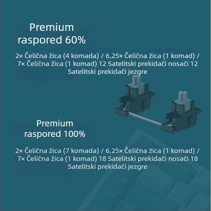 Gateron dodaci za tipkovnicu: čelična pločica sa satelitskom osovinom, mehanički sklop, 64/104 tipke, bežični spoj